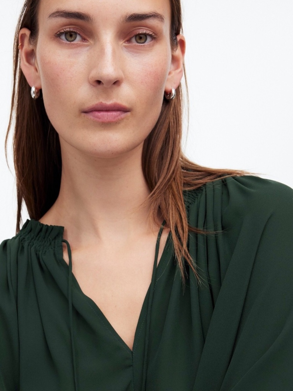 New MADEWELL Size M Long-Sleeve Tie-Neck Top in Luxury Forest $98 NT356 - Picture 4 of 7